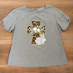 Easter T-Shirt Women’s XL with Cross & Bunny